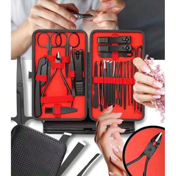 MANICURE SET 23IN1 GOUDEN ELEGANTE DRAAGBARE, Nagelknipper Manicureset, 23 In 1 Roestvrijstalen Professionele Pedicureset Nagelschaar Verzorgingsset met Roze PU Etui voor Reizen & Thuisgebruik, Manicureset Nagelset 23-delige Pedicureset Nagelknippers Roestvrijstalen Draagbare Nagelschaarset met PU Etui Nagelverzorgingsset Professionele Allround Hand- en Voetverzorgingsset voor Mannen en Vrouwen