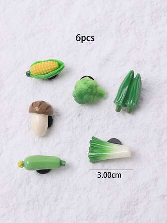 6pcs Cute Green Broccoli & Corn Design Charms, Elegant Princess Style DIY Decorations For Sandals, Flats, Sneakers, Bags, Clothes Accessories