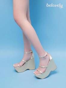 BELOVELY[Blair-1]Women's Open Toe Ankle Strap Flatform Platform Wedge Sandals