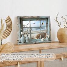 1 peça sem moldura, tela com vista para janela costeira, arte moderna abstrata de praia com litoral azul e borboleta, perfeita para decoração de sala de estar ou quarto, pôsteres com tema de praia, arte de parede, itens de decoração de quarto