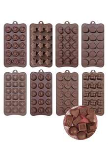 各种硅胶巧克力和糖果模具 - 不粘，包括花朵、心形、郁金香、玫瑰形状，适合 DIY 烘焙和工艺品 - 棕色 - 查看 6