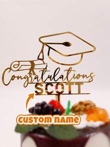 Customized Graduation Cake Topper, Personalized Acrylic Graduation Cap Decor, Custom Name Graduation Cap Cake Topper For Party Cakes, Anniversaries, Weddings, Back To School Season, Glitter Cake Toppers - Style a - View 2