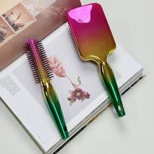1PC Luxury Professional Round Hairbrush, Air Cushion Comb For Styling, Soft Bristle, Scalp Massage Comb, All Hair Types, Comfort Grip Handle, Effective Tool, Hair Care, Anti-Static, Detangling, Straight/Curly, Mirror Surface, Rainbow, Gift
