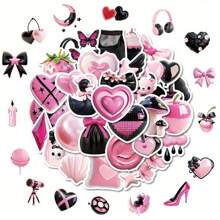 50PCS Black Pink Cute Graffiti Sticker Decoration Suitcase Water Bottle DIY Water Cup Notebook Skateboard Luggage Helmet Self-Adhesive