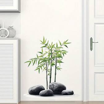 1Set Green Bamboo Leaf Plants Wall Stickers Decals, Bedroom, Bathroom, Office, Kitchen, Playroom, Wall Art Decoration