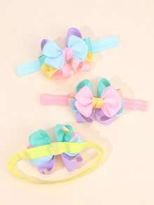 3pcs Newborn Macaron Color Bow Head Band Exquisite Elastic Hairband For Daily Wear - Multicolor - View 3