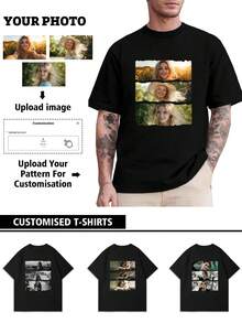 Camiseta personalizada con foto para hombre, personaliza tu foto - Selfie/Bebé/Amigo/Ídolo/Pareja/Familia/Fiesta/Escuela/Deportes/Mascota/Amor - Camiseta de manga corta con foto impresa - Negro - Ver 2