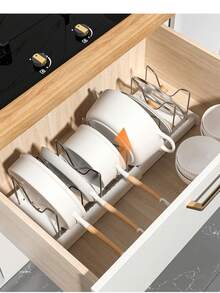 1pc Expandable Kitchen Organizer Rack, Lid Holder, Utensil Holder, Pot Organizer, Can Be Placed On Countertop Or Drawer, Space Saving & Multifunctional Storage Rack - Multicolor - View 10