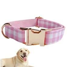 New Dual-Tone Plaid Zinc Alloy Clasp Pet Dog Collar, Adjustable Size Fit For Large, Medium, Small Dogs, Soft And Comfortable, Durable Zinc Alloy Clasp Plated In Gold, More Sturdy Than Plastic Clasp, Easy To Tighten And Quickly Release (Slight Color Variation Due To Leather Batch Difference, Random Color Delivery)