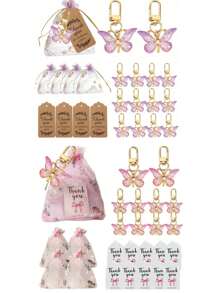 Set regalo da 15 pezzi con portachiavi a forma di farfalla, composto da 5 portachiavi in acrilico, 5 buste in organza e 5 carte, ideale per feste di gender reveal, compleanni, matrimoni, feste di Natale, regali per colleghi, amici e familiari, per spiaggia estiva, forniture scolastiche e decorazione della stanza