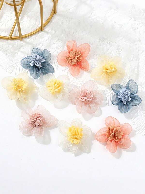 10pcs Soft Sheer Fabric Mini Flower Decor, Faux Flower For DIY Headpiece, Brooch, Hair Clip, Clothing Accessories, Home Decor, Bedroom Decoration