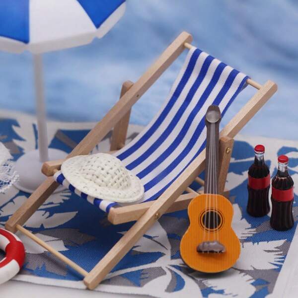 1 peça de cadeira de praia de madeira para casa de bonecas de verão, cadeira de descanso em miniatura para área externa, acessórios para diorama, várias cores disponíveis