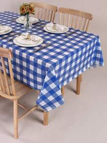 1pc Colorful Plaid Tablecloth, Red Blue Yellow Simple Grid Pattern, Polyester Tablecloth, Suitable For Indoor Dining Table Decor, Birthday Party Gathering Decorations, Party Table Decor
