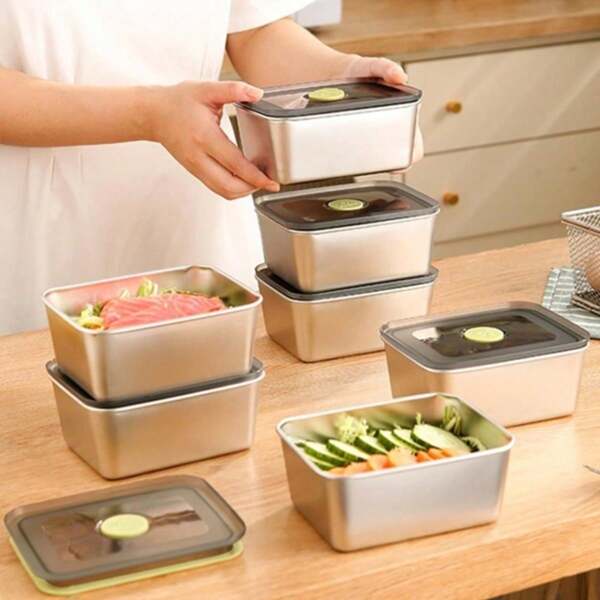 1pc/2pcs SUS304 Stainless Steel Food Storage Containers With Airtight Lids, Thickened Meal Prep Containers For Camping, Picnic, Refrigerator Food Storage