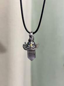 1pc Women Exclusive Vintage Hexagonal Pillar Pendant Necklace With Natural Stone Witch Hat Charm, Simple Personalized Choker For Halloween Party