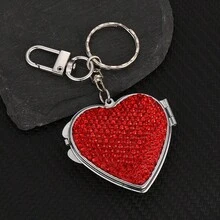 1pc Crystal Metal Heart Shaped Keychain Mirror Charm, Portable Compact Makeup Mirror Shiny Decor School Letter Car Accessories Cute Goth Y2k Halloween Accessories Teachers Day - Mirror Heart - View 7