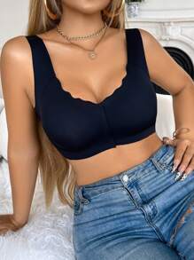 Sujetador sin aros de mujer, negro, sexy, con espalda de tirantes, cómodo, transpirable, con copas desmontables, sin costuras y cierre frontal