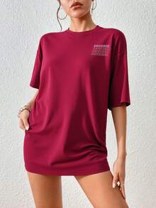 Letras  Casual  Poliéster        Deportivo  Oficina  Casa - Burdeos - Ver 4