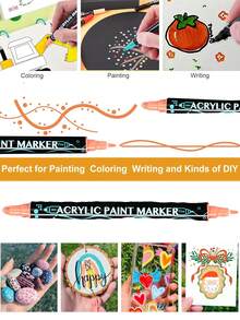 12/24/26/36 Colors Waterproof Dual Tip Acrylic Paint Pens, Dot & Fine Tip Premium Coloring Drawing Markers Set For Wood, Rock Painting, Canvas, Glass, Ceramic Surfaces And DIY Crafts Making Art Supplies,School Office Supplies, Halloween And Christmas Party Supplies