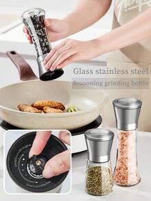 1pc Glass Pepper Mill & Spice Grinder - Adjustable Coarseness, Rust-Proof Bottle With Stainless Steel Lid - Kitchen, Camping, Gifts - Multicolor - View 12