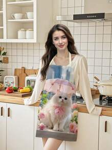 1 pièce Super mignon tablier de cuisine rose chat, tablier de cuisine haute qualité résistant aux salissures, convient aux chefs, jardiniers, cuisiniers, rôtisseurs, fleuristes, peintres, baristas, vêtements de travail résistants aux salissures, 65cm * 53cm * 53cm