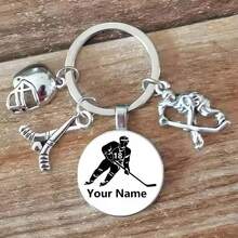 Personalized Keychain, Customizable With Name And Number, Designed Specifically For Private Ice Hockey Players, Hand-Painted Patterns, Fashionable Ice Hockey Fan Gift Keychain - Multicolor - View 4
