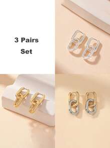 Fashionable Gold Geometric Square Earrings, Women Metal Hoop Jewelry