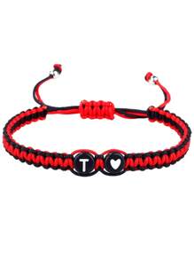 1 pulseira trançada com coração preto e branco + 26 letras, corrente de joias minimalista e versátil para casais com formato de coração
