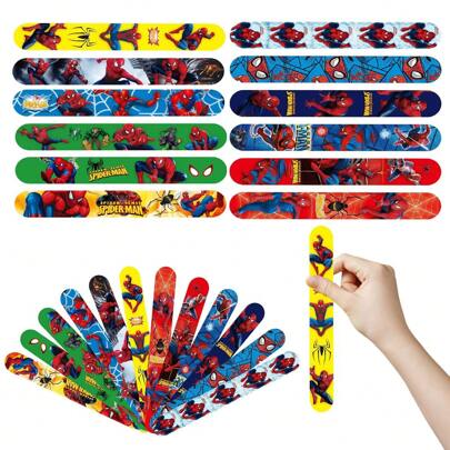 Marvel Conjunto de 12 pulseiras da série Marvel Spider Man para bonecos de anime e pulseiras de tapa para presentes de festa de Natal