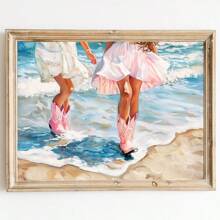 1pc Pink & Preppy Cowgirl Boots Wall Art Picture Girly Prints Canvas Paintings Ocean Coastal Posters Retro Western Decor For Bedroom, Living Room, Or Apartment Room Decor Gift For Her Unframed Or Framed