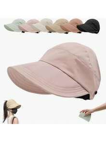 女士宽边无痕马尾遮阳帽，可折叠沙滩遮阳帽，适合年轻女孩，女士太阳帽，宽边草编卷起马尾高尔夫遮阳帽，可折叠沙滩遮阳帽，夏季女士太阳帽，男女宽边可折叠沙滩棒球帽 - A - 查看 10