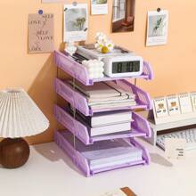 4-Tier Plastic File Tray Office Desk Organizer, Horizontal Filing Rack Paperwork Storage Box Desktop Document Holder, Multi-Layer File Sorting Rack,Back To School,School Supplies