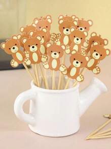 20pcs Of Cute Teddy Bear Cupcake Decorations, Toothpicks, Cocktail Sticks, Kimchi, Dessert Fruit Forks, DIY Cupcake Decorations For Weddings, Birthday Parties, Bridal Showers, Graduation Decorations, Wedding Party Decorations, Tableware Accessories