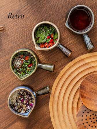 1 st retro högkvalitativ glaserad keramisk juicekanna, kapacitet cirka 50 ml, liten juicekanna, mini mjölkkopp, kaffetillbehör, mjölkkopp med handtag, juicekanna för västerländsk mat, lämplig för restaurang- och kökskryddor, picknickjuicekanna, lätt att rengöra, kan användas året runt., skolmaterial