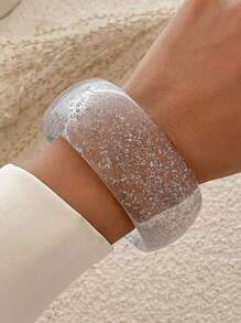 1 Stück modisches halbtransparentes Farbverlauf Acryl Armband, übertriebenes rundes breites Design für Frauen