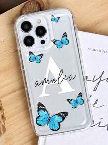 1 pieza Funda personalizada para teléfono móvil con diseño de lazo y firma, carcasa transparente suave y resistente a caídas, texto personalizado para A23/A14/S23 24Ultra/ 11 13 15 16 Pro Max, inicial personalizada, elegante, colorida, vintage, linda, sencilla, divertida, personalizada, regalo ideal para él, regalo ideal para ella, novio, novia, familia, amigos, abuelos, pareja, para aniversarios, para cumpleaños, fundas de teléfono personalizadas, cómoda y fácil de usar, teléfonos celulares y accesorios, elegante otoño
