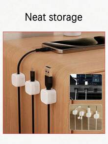 3pcs ABS + Magnet Multi-Function Magnetic Cable Organizer, Desk/Wall Mounted Phone Charger Cable Holder, Clip Hooks - Multicolor - View 5