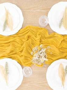 1pc Gauze Table Runner, Bohemian Rustic Style, Suitable For Baby Shower, Wedding, Easter, Summer Dining Table Decor - Yellow - View 5