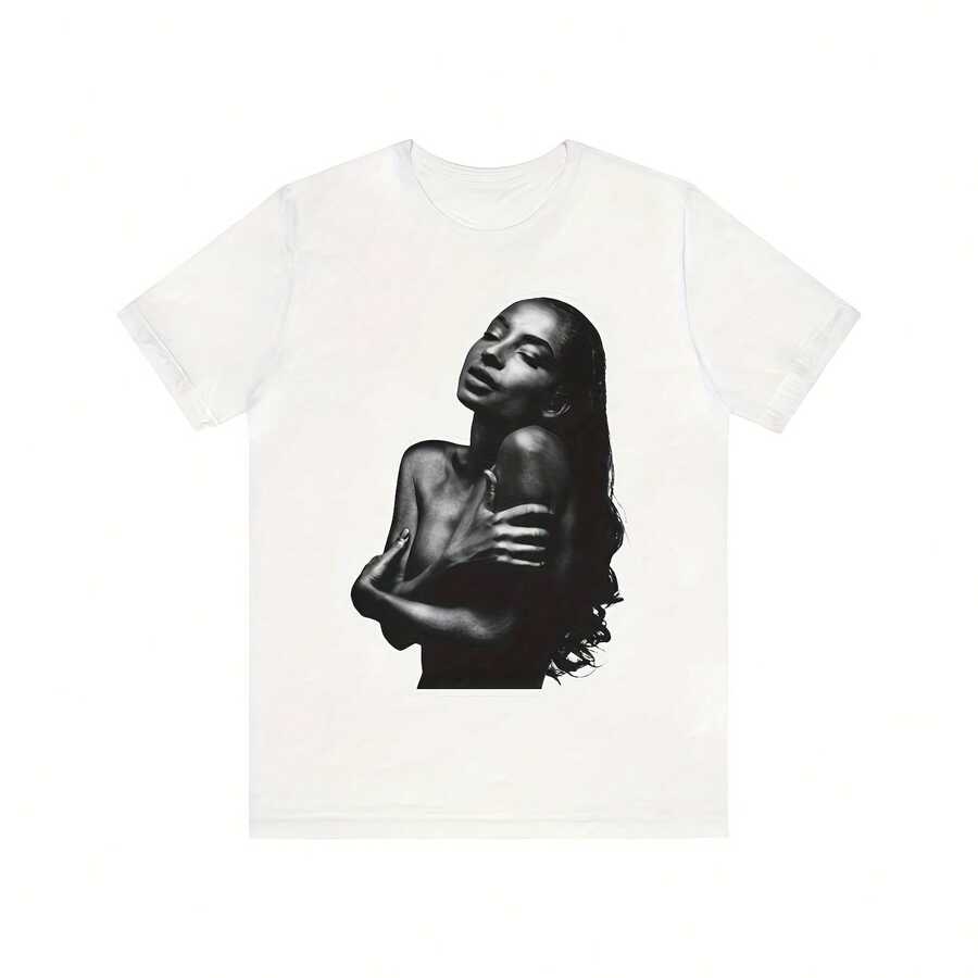 Sade Love Deluxe Fan Art Uni T-Shirt  Exclus Sade Album Cover Tee  GrayscalePlus Size Butterfly Graphic T-Shirt For Women, 220g Heavyweight Cotton Be Yourself Tee With Motivational Quote, Loose Fit Crew Neck Short Sleeve Top Designed For Curvy, Full-Figure, Or Oversized Style Lovers, Comfortable And Flattering Everyday Shirt For Women Of All Shapes, Breathable Fabric With Beautiful Butterfly And Star Print, Aesthetic Empowerment Tee For Confidence And Positivity, Great For Spring Summer Wear, Lounge, Travel, Or Casual Work Days, Fashionable Top For Big Girls, Body-Positive Message, Ideal Gift For Sister, Wife, Or Friend Who Loves Comfy Looks - White - View 1