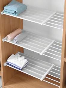 1pc Expandable Closet Shelf Punch Free Closet Tension Shelf Adjustable Organizer Wardrobe Divider Layered Rack For Cabinet Wardrobe Cupboard Kitchen Bathroom - White - View 3