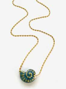 Nuevo collar de mujer de acero inoxidable con cuentas y colgante de concha cerámica, collar de moda multicolor personalizado para vacaciones, viajes y uso diario