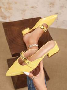 Sandales à talon compensé à bout pointu ornées de strass et lacets de couleur unie pour femmes, convenant à diverses tenues, printemps/automne