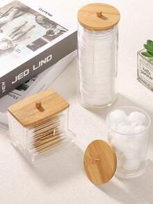 1 szt./3 szt. Dozownik w kształcie kuli, okrągła mata, zestaw przezroczystych plastikowych butelek z nicią dentystyczną, pudełko do przechowywania puszek w łazience, organizer na kosmetyki do toaletki z drewnianą pokrywką, na plażę wakacyjną, kolekcja łazienkowa, kolekcja sypialni, duża pojemność