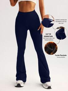 Flare Flannel Ballerina Thermal Anti-Cold Pants Lined In Suplex To Face Cold Days With Style And Comfort - 藏蓝色 - 查看 4