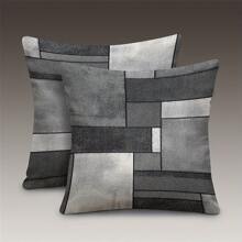 2pcs Modern Black Grey Geometric Throw Pillow Covers, 45x45cm,Polyester Peach Skin, Zip Closure - Perfect For Living Room & Bedroom Decor (Inserts Not Included)