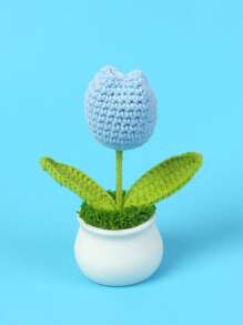 1pc Handmade Crocheted Yarn Simulation Tulip Potted Plant, Round Cute Woven Yarn Tulip, 1 Double Headed Stamen, 1 Triple Headed Flower Bud, Desktop, Car, Office, Home Decoration, Small Gift, Can Be Given To Family, Friends, Classmates, Birthdays, Teachers, Souvenirs, Night Market Camping Parties, Scenic Spots Easter Gifts Graduation,Garden Decor,Outdoor Plant,Gardening,Fake Flowers