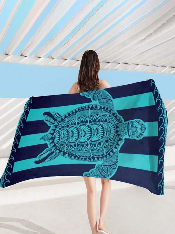 1pc Absorbent Quick Dry Turtle Pattern Beach Towel, Suitable For Vacation