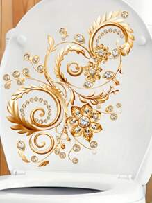 1pc Creativity 3D Yellow Golden Flower Wall Decal, Light Luxury Palace Vintage Style, For Ceramic Surface, Toilet, Bathroom, Refrigerator, Window, Bathtub, Door, Car, Living Room, Bedroom Home, Toilet Decoration Items Refresh Your Home Decor