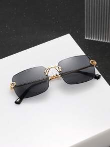 1 buc Ochelari de soare din oțel inoxidabil pentru bărbați, cu ramă dreptunghiulară retro, stil casual de afaceri, potriviți pentru ieșiri, vacanțe și călătorii
