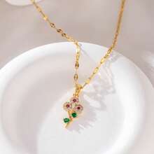 1pc Fashionable 18K Gold Plated Floral Pendant Necklace With Inlaid Zirconia, Suitable For Women's Daily Wear, Jewelry Gift For Friends